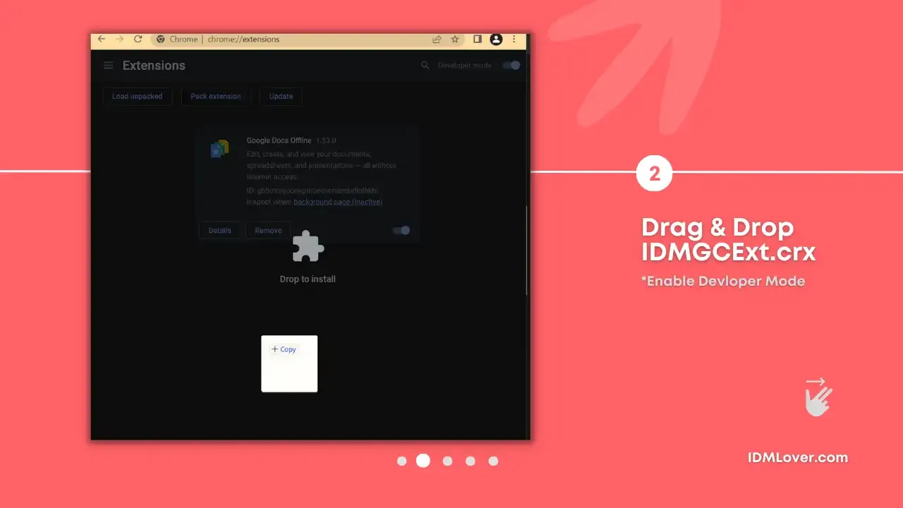 Step 2: Drag & Drop IDMGCExt.crx file into chrome extension tab