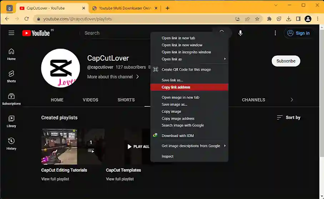 copy youtube playlist URL