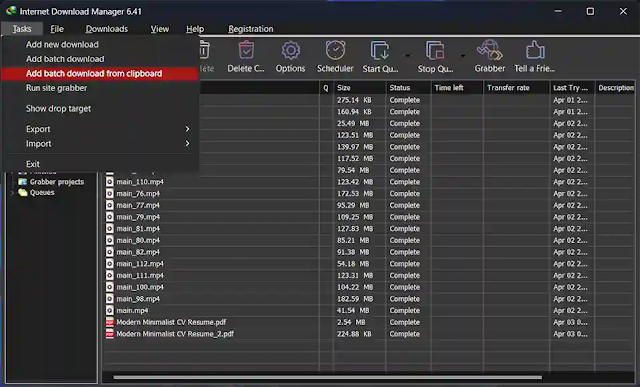 IDM "Add batch download from clipboard" option