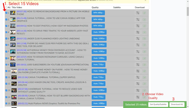 select videos from youtube playlist