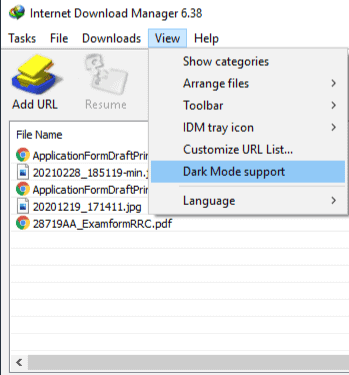 IDM Dark mode support option screenshot