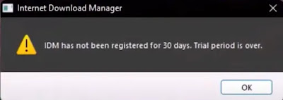 image of "Idm has not been registered for 30 days. trial period is over. " error