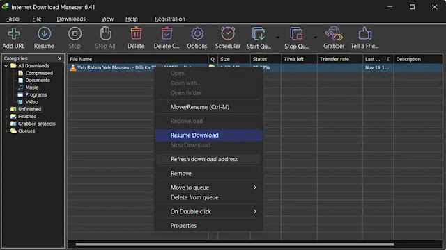 resume download in idm