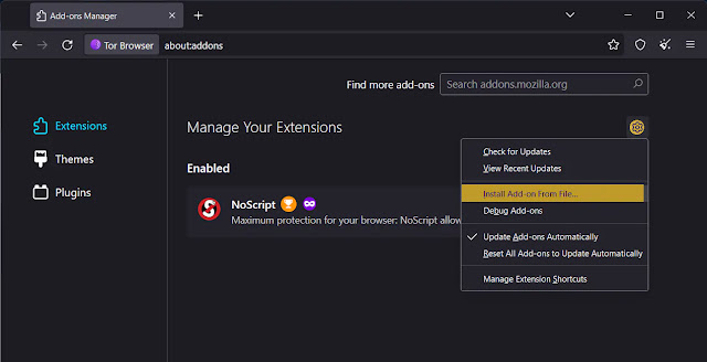 Select "Install Add-on From File" Option